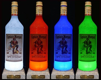 Captain Morgan Rum Multicolour LED Bottle Lamp. Bottle Light, Gifts For Men, Rum Gifts, Handmade Light, Bar Lighting. DiamondLiquorLights
