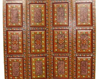 orient vintage wooden Screen room divider partition double-sided Relief miniature painting from Afghanistan MGL
