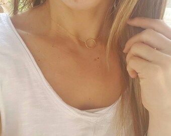 Mini Gold Circle Necklace, Gold Circle Necklace, Layering Necklace, Dainty Gold Necklace, 14k Gold Fill, Bridesmaid, Gift, Minimal Jewelry