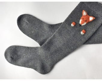 Knitted Long Fox Socks Hand Knitting Socks Animal Socks Christmas Gift for Her Winter Gift Accessory Cosy Socks