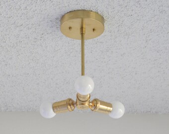 Unfinished Brass ceiling light with 3 bulbs, Raw Brass ceiling light