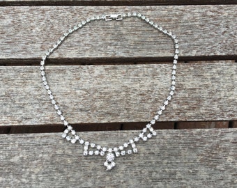 Stunning Vintage Clear Rhinestone Choker Necklace 0815