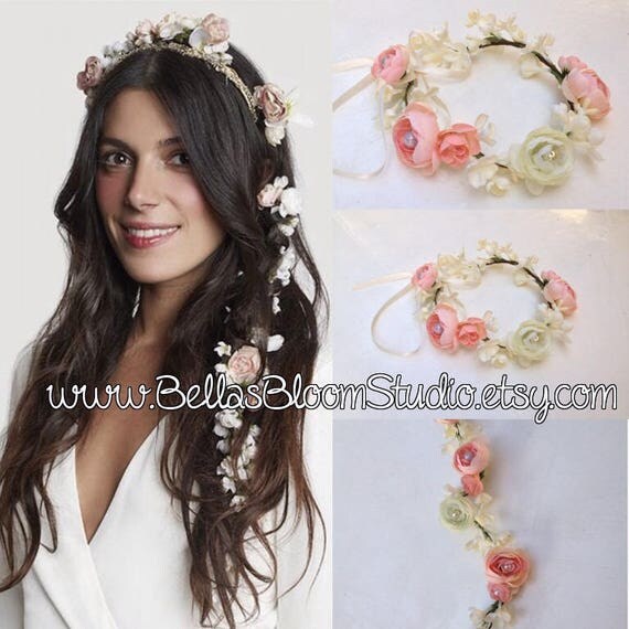 Items similar to Hair Garland Flower crown Bridal Bun wrap Bridal