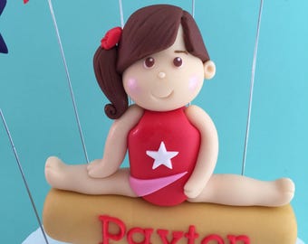 Fondant gymnastics cake topper. Gymnast girl cake topper. Gymnast girl birthday cake topper