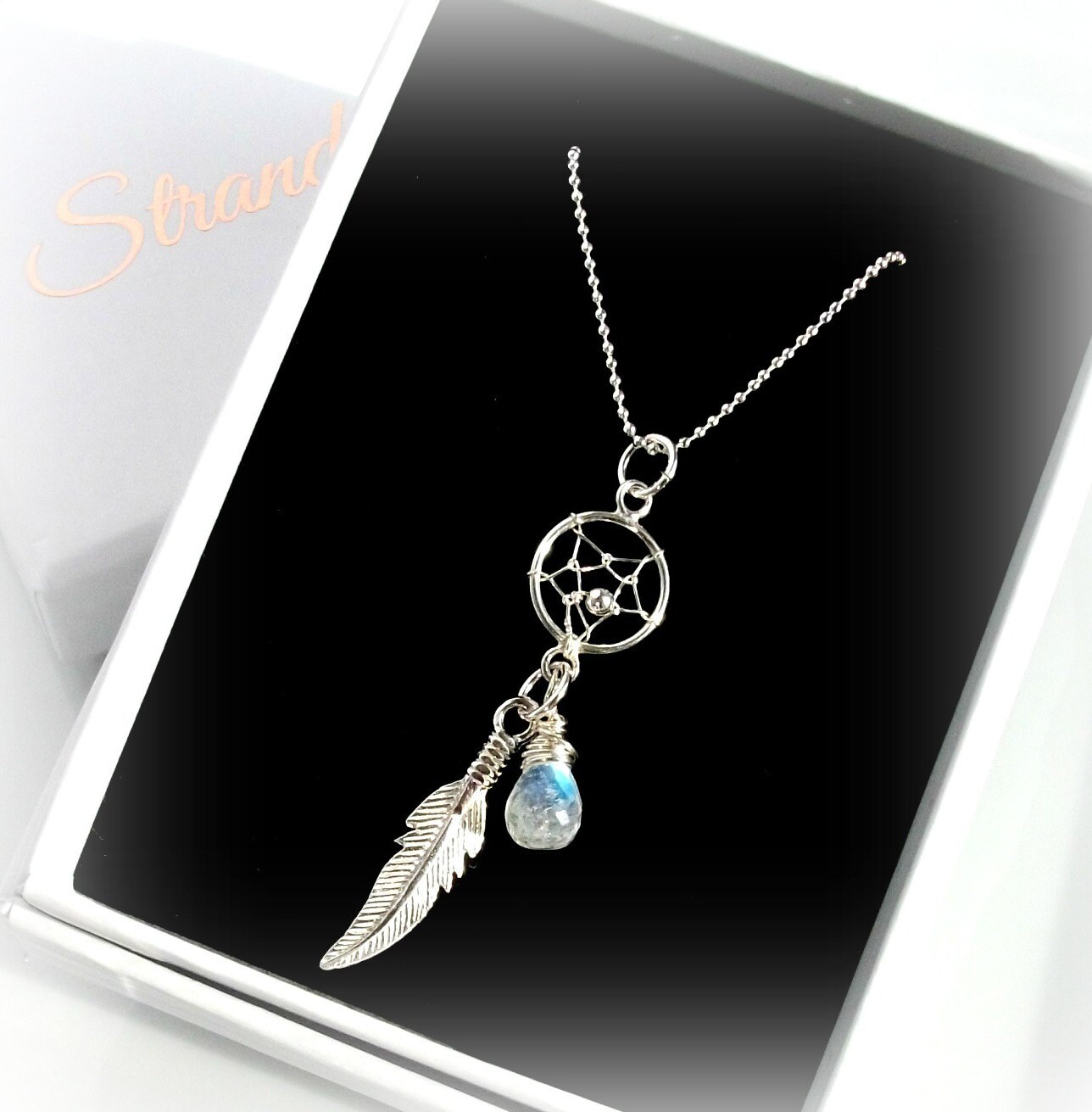 Sterling Silver Dream Catcher Necklace With Moonstone On