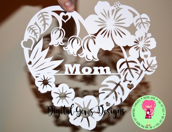 Download Mom Heart Flower Papercut Template SVG / DXF Cutting File for