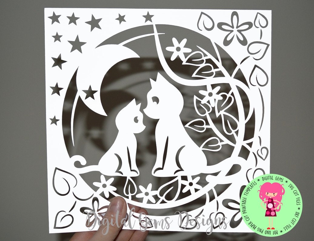 Download Mother and Child Cat Papercut Template SVG / DXF Cutting ...