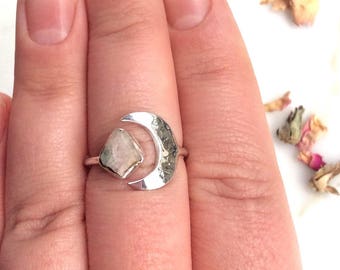 Bi Colour Tourmaline Ring. Crescent Moon Ring. Boho Ring. Boho Jewelry.