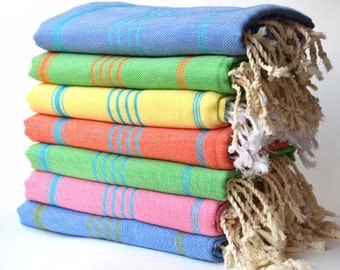 EXPRESS SHIPPING 7 Turkish Towel Set- Peshtemal Set - Turkish Blanket - Housewarming -Turkish Beach Towel - Picnic Blanket- Bridesmair Favor