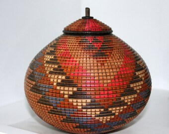Lidded Vessel with Basket Pattern