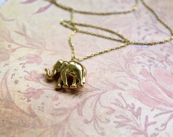 Vintage Elephant Necklace // Gold Elephant Delicate Necklace // Dainty Jewelry // 30" // Gold Tone Chain // Lucky Elephant
