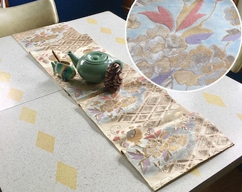 Table Runner made from a Vintage Japanese Obi Belt "Garden Party"