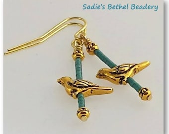 Paloma Birds with Teal Beads Earrings