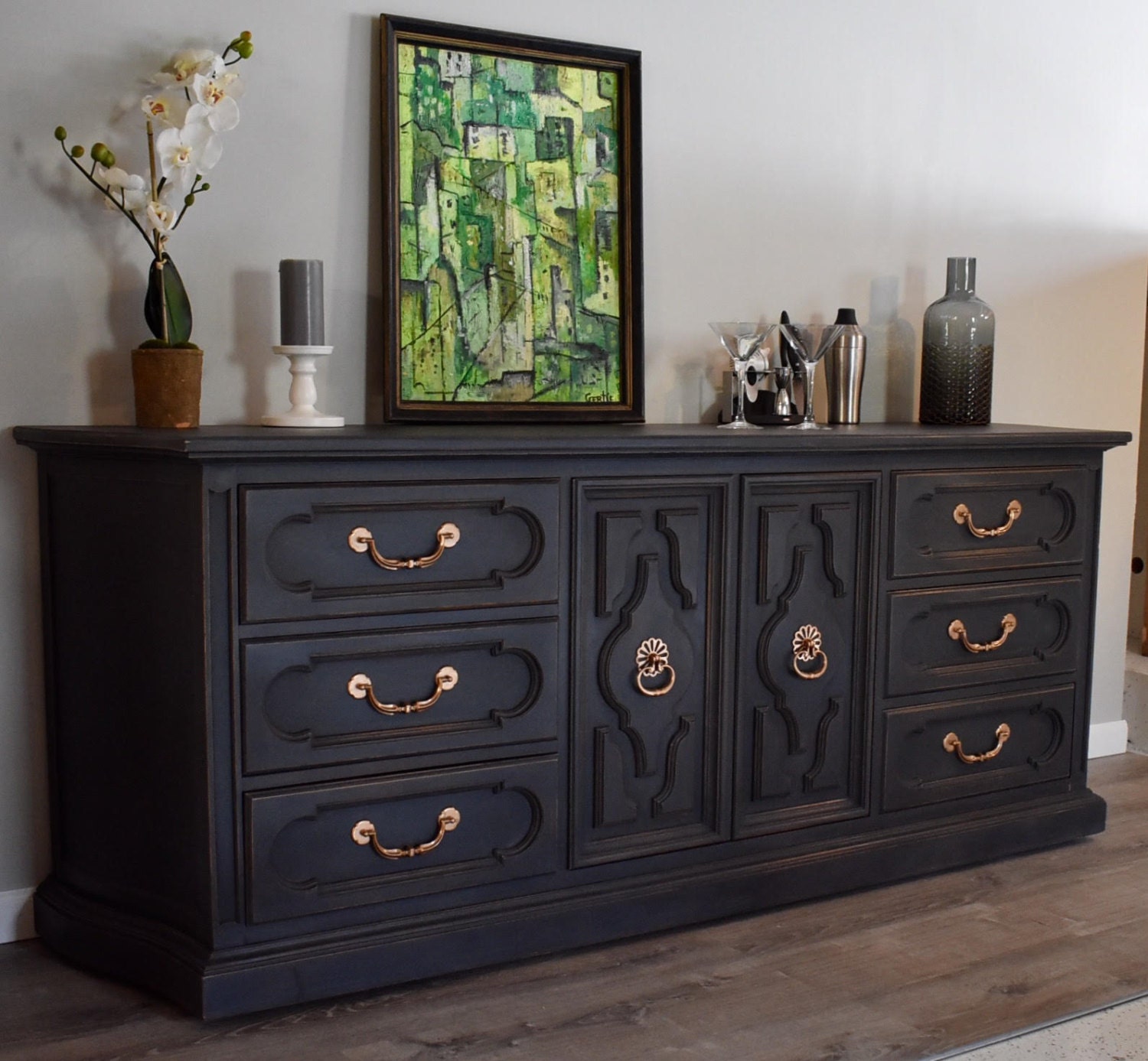 Mid Century Dresser Vintage Furniture Hand Painted Chalk