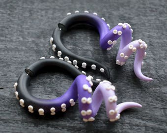 Octopus Earrings, Ursula Jewelry, Tentacle Gauges, Fake Plugs, Fake Gauge Earrings, Ear Plugs, Octopus Gauges, Ear Gauges, Faux Plugs Gauges