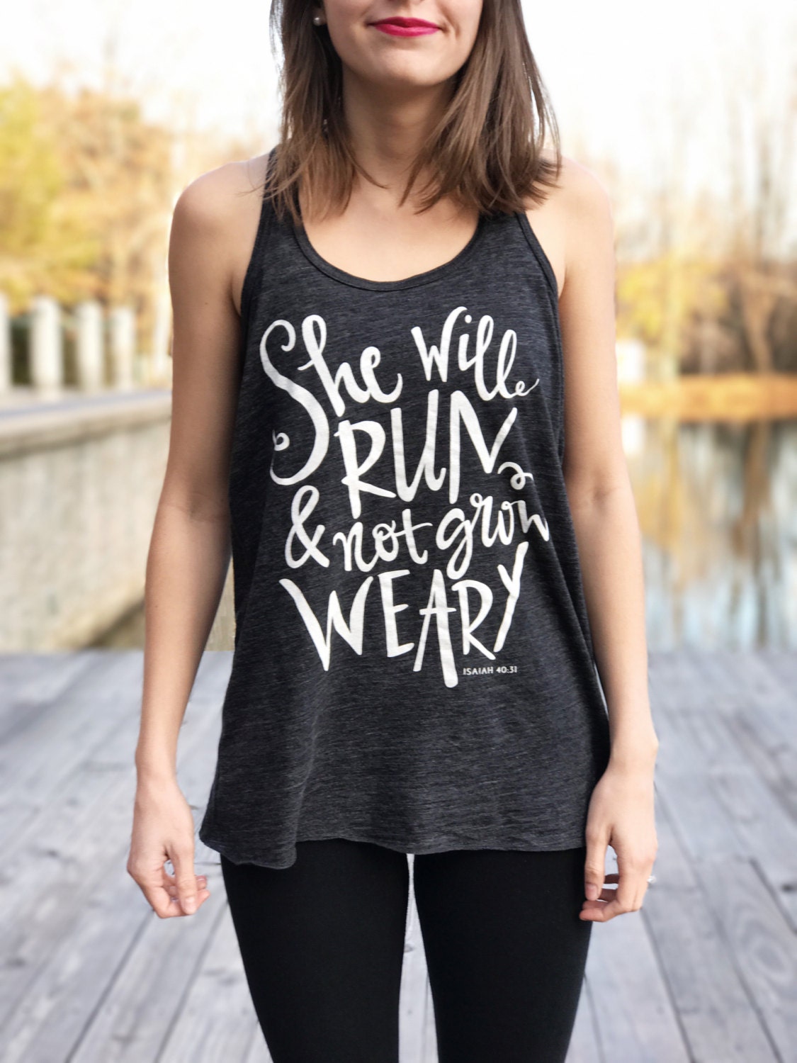 She Will Run And Not Grow Weary Ladies Flowy Racerback Tank
