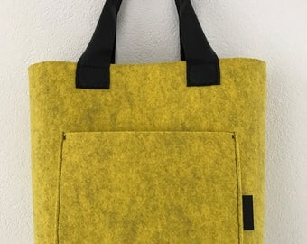 Marbled yellow felt tote bag, big market tote and purse