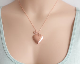 Rose gold heart locket, Locket necklace, Locket,Initial necklace, rose heart necklace, rose gold necklace, valentines gift,rose gold RGHL01