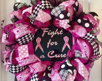 Breast Cancer Awareness Wreath, Breast Cancer Surviver Gift, Breast Cancer Wreath, Cancer Awareness Wreath, Breast Cancer Gift, Cancer Gift