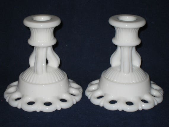 Westmoreland Milk Glass Candlesticks/Vintage Marked