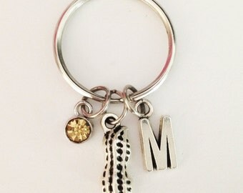 Peanut keychain - personalized keychain - initial keychain - birthstone keychain - friendship keychain - Christmas gift