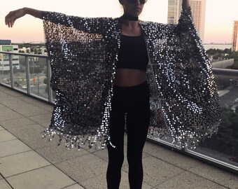 Sequin Kimono coverup black and silver