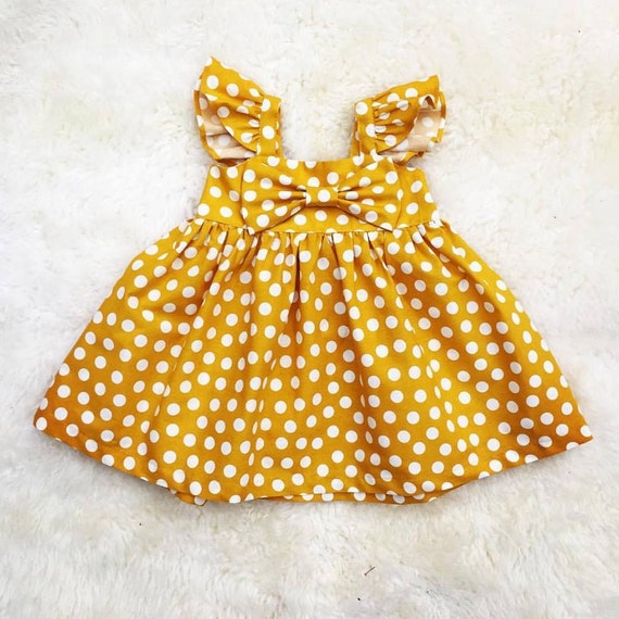 Mustard dress Girls honey mustard bow dress Baby golden