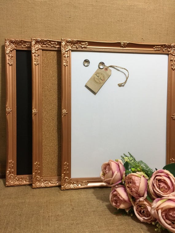 COPPER Ornate Framed Notice BOARD / Metallic Frame Message Board / Bulletin Board / Notice Board / Vision Board / Rose Gold - Gold - Silver