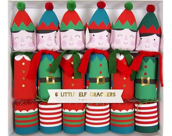 Santa's Elves Christmas crackers. Set of 6. Elf Holiday crackers. Christmas party favors. Stocking stuffers. Holiday poppers.