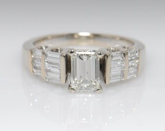 Emerald cut diamond wedding band white gold men's