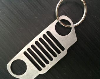 TJ Wrangler Stainless Steel Grill Keychain, Jeep Keychain