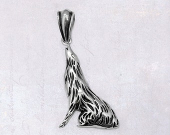 1 x Stainless Steel Howling Wolf Pendant with Bail 316 Surgical Grade