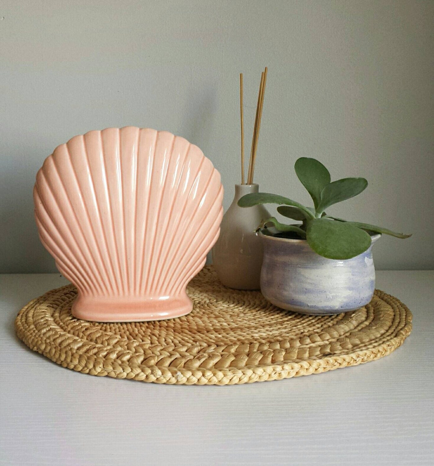 Pink Planter Shell Planter Clam Shell Pink Pottery Large