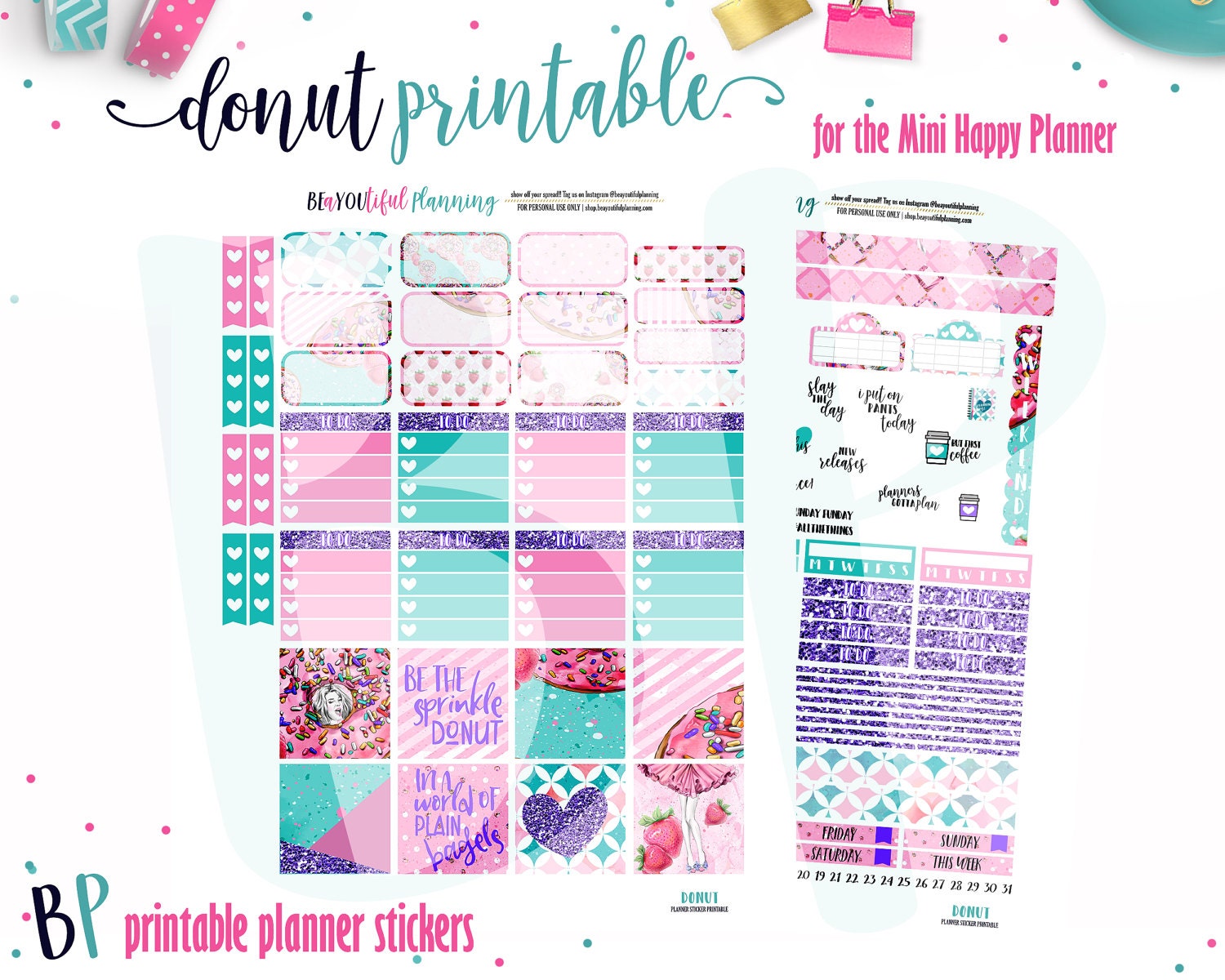 donut weekly pdf printable stickers mini happy planner