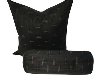 Black Silk Pillow Cover, Black Indian Silk Pillow with Colors, Dupioni Silk Throw Pillow, Black Couch Pillow in 16x16, 18x18, 20x20