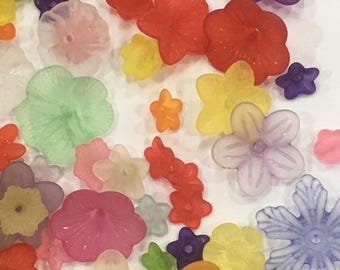 Lucite Flower Beads-Mixed Lots Flower Beads-Assorted Color and Shape Flower Beads