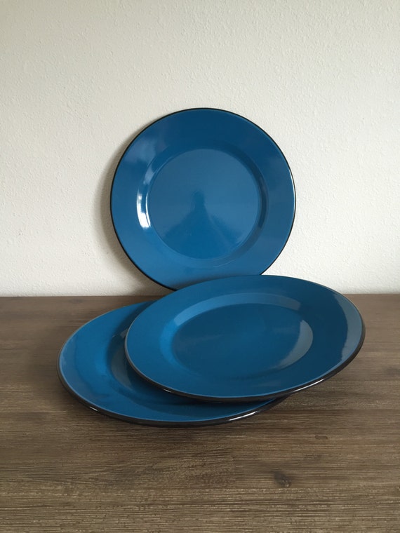 Vintage Enamel Plates Turquoise Blue Enamel Plate by Speckadoos
