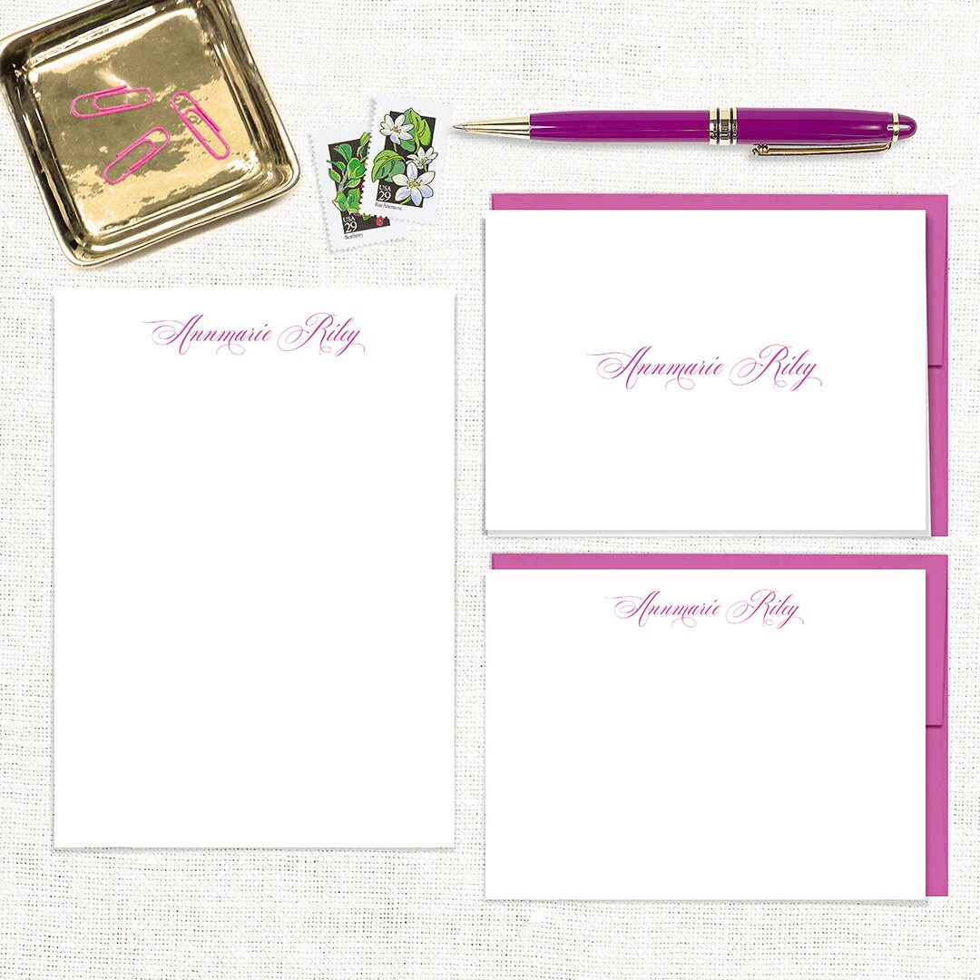 complete personalized stationery set - EXQUISITE TYPE - notecards - notepad - custom stationary - letter writing - gift set - pretty font