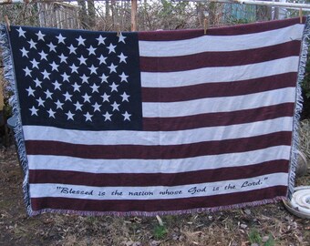 Vintage Throw Woven America Flag, Navy Blue/White/Red Cotton Knit Blanket, Woven Fringed Throw/Blanket, Bed/Sofa Cover, Picnic Blanket
