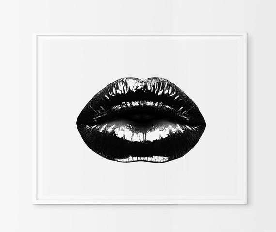 Black and White Lips print Lips Print Lips Decor Lips wall