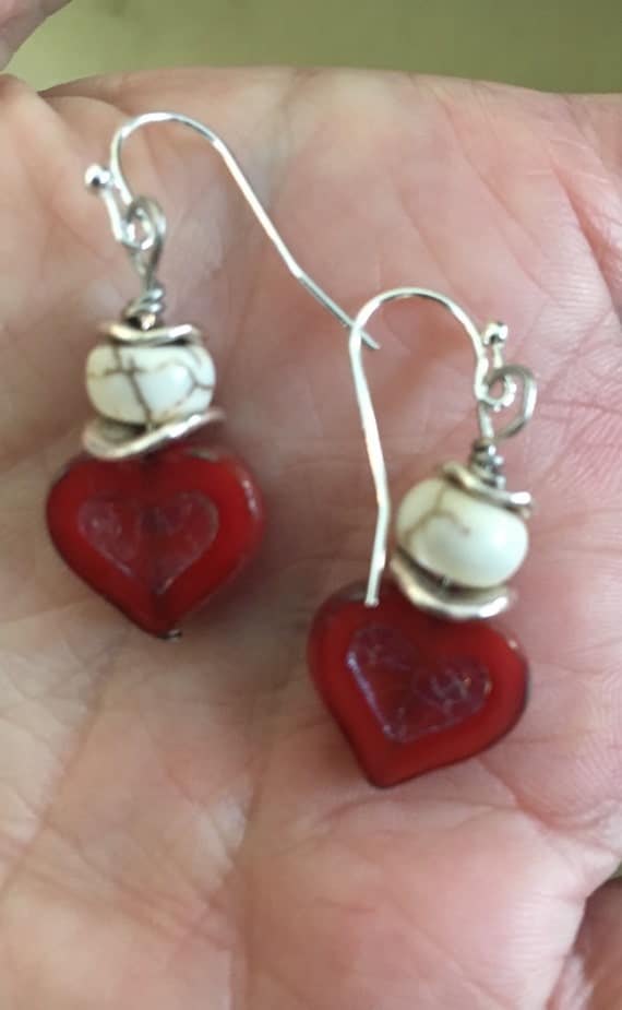 Valentines Earrings Heart Earrings Red Earrings Dangle