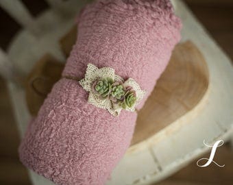 Newborn Succulent Tieback & Wrap Set. Newborn Headband, Newborn Photo Prop, Newborn Wraps, pink baby wrap