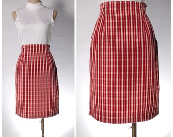 Vintage red check pencil skirt ELLE GOLF