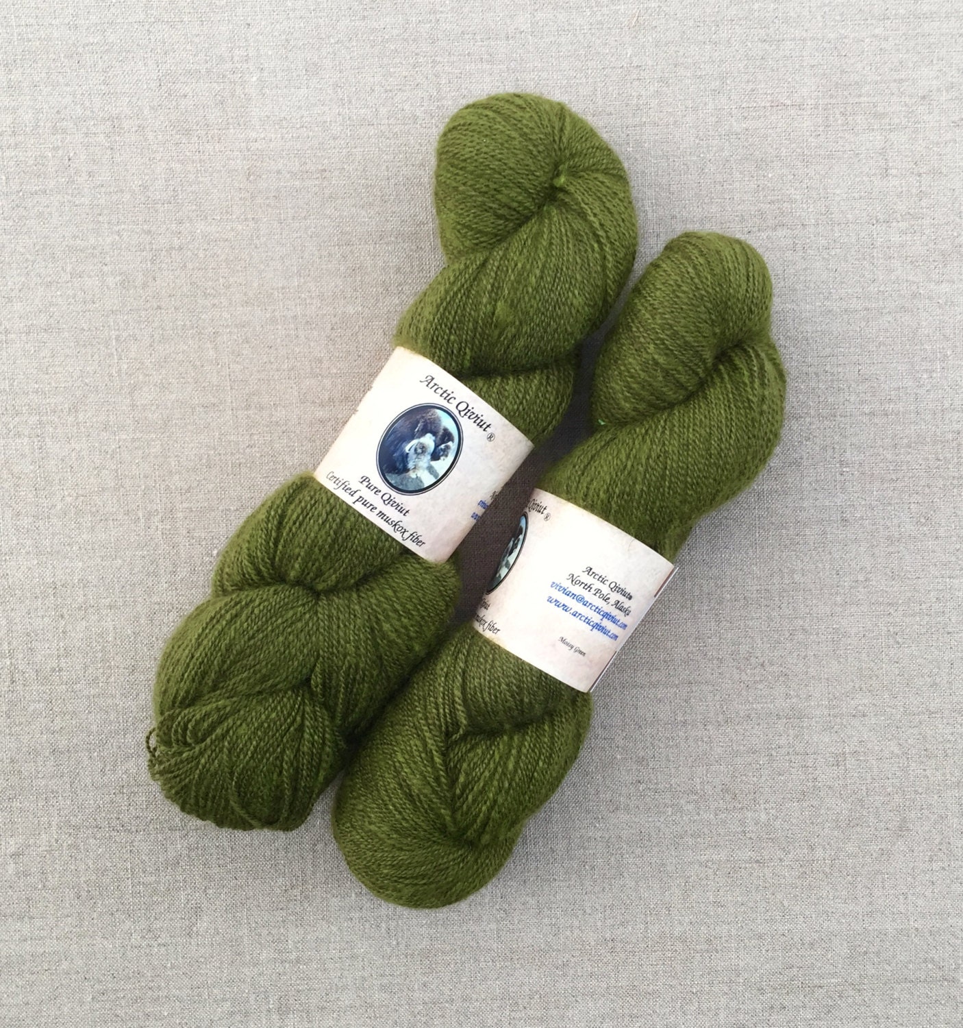 Qiviut Yarn 100 Pure Mossy Green 2Ply 2oz Skein Hand Dyed