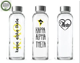 Kappa Alpha Theta Glass water bottles- custom- Sorority Glass Bottles