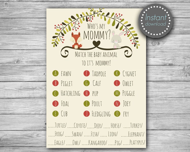 baby shower game question printable my mommy by game Woodland baby who's