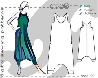 Racerback Jumpsuit (sizes: uk 10-20/usa 6-16) Harem-style/ Maternity suitable/ digital sewing pdf pattern for women >mc2-patterns< mc2-1001