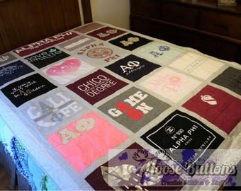 Custom made T-shirt quilts, Queen size (90x94) t-shirt quilt, memory quilt, custome made memory quilt, t-shirts.