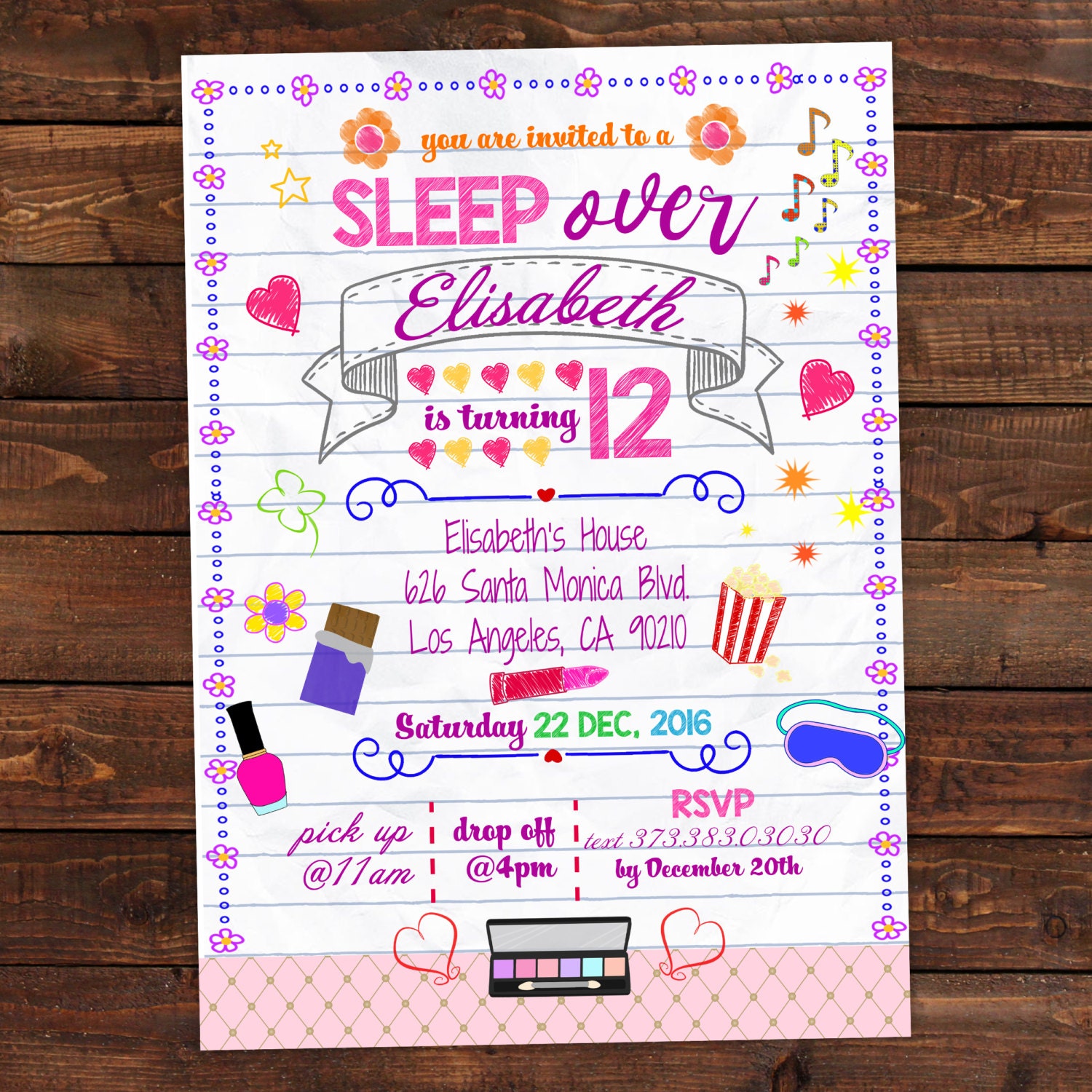 printable slumber party invitation notebook doodle slumber