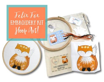 Felix Fox Modern Embroidery Kit, a cute piece of Hoop Art and a great beginner Embroidery Kit. Easy Hand Embroidery Pattern for DIY Crafters